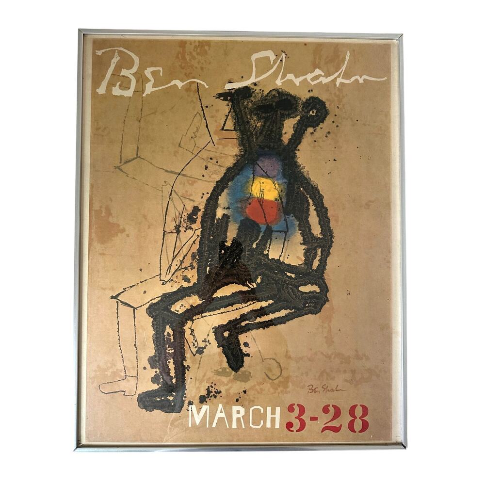 Ben Shahn "Exhibition March 3-28" Vintage Lithograph Poster, Framed